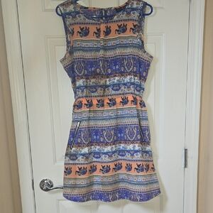 Derek Heart LG Dress Bright BOLD Colorful Keyhole BACK COOL ZIPPER POCKETS